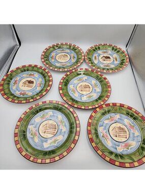 Bella Ceramica Timberline Salad Plates Set of 6 Fish Cabin 8.5"